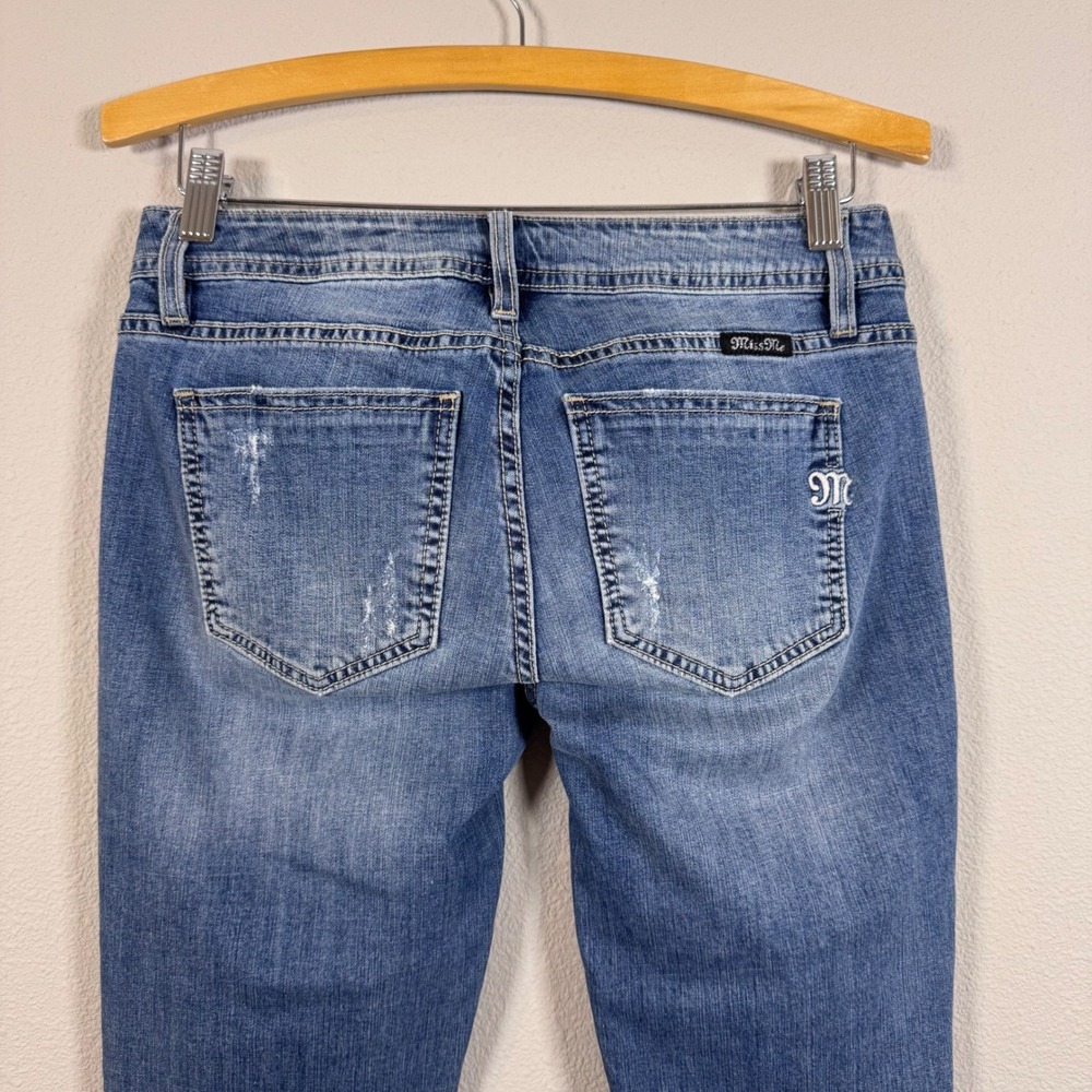 Miss Me Mid Rise Skinny Distressed Embroidered Jeans Boho Western Indie 27x27 - Picture 4 of 12